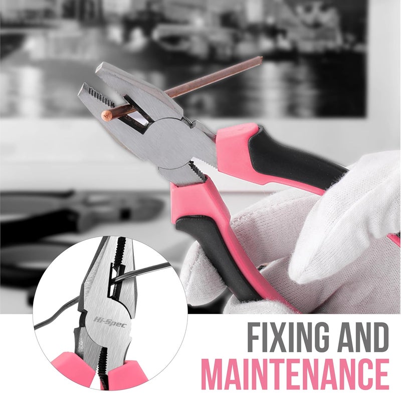 Hi-Spec Hi-Spec 24pc Pink Household DIY Tool Kit for Women. Small Mini Tool Box Set of Starter Basic Ladies Tools For Home & Office - Image 4