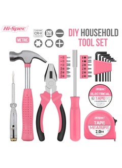 Hi-Spec Hi-Spec 24pc Pink Household DIY Tool Kit for Women. Small Mini Tool Box Set of Starter Basic Ladies Tools For Home & Office  - Image 2