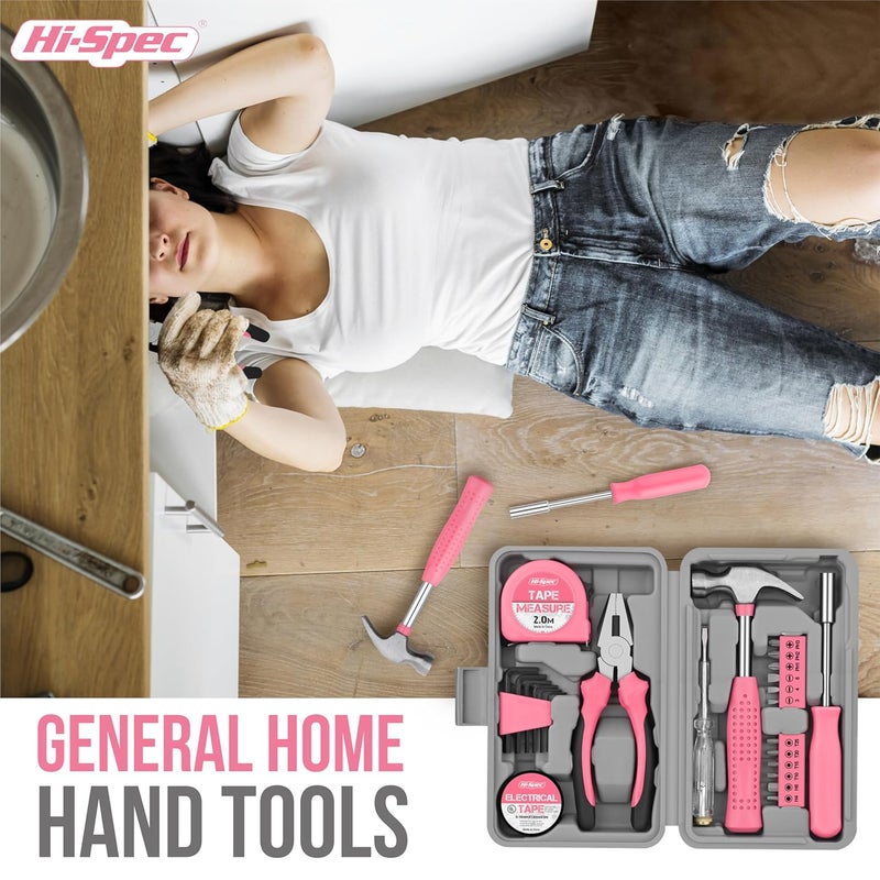 Hi-Spec Hi-Spec 24pc Pink Household DIY Tool Kit for Women. Small Mini Tool Box Set of Starter Basic Ladies Tools For Home & Office - Image 5