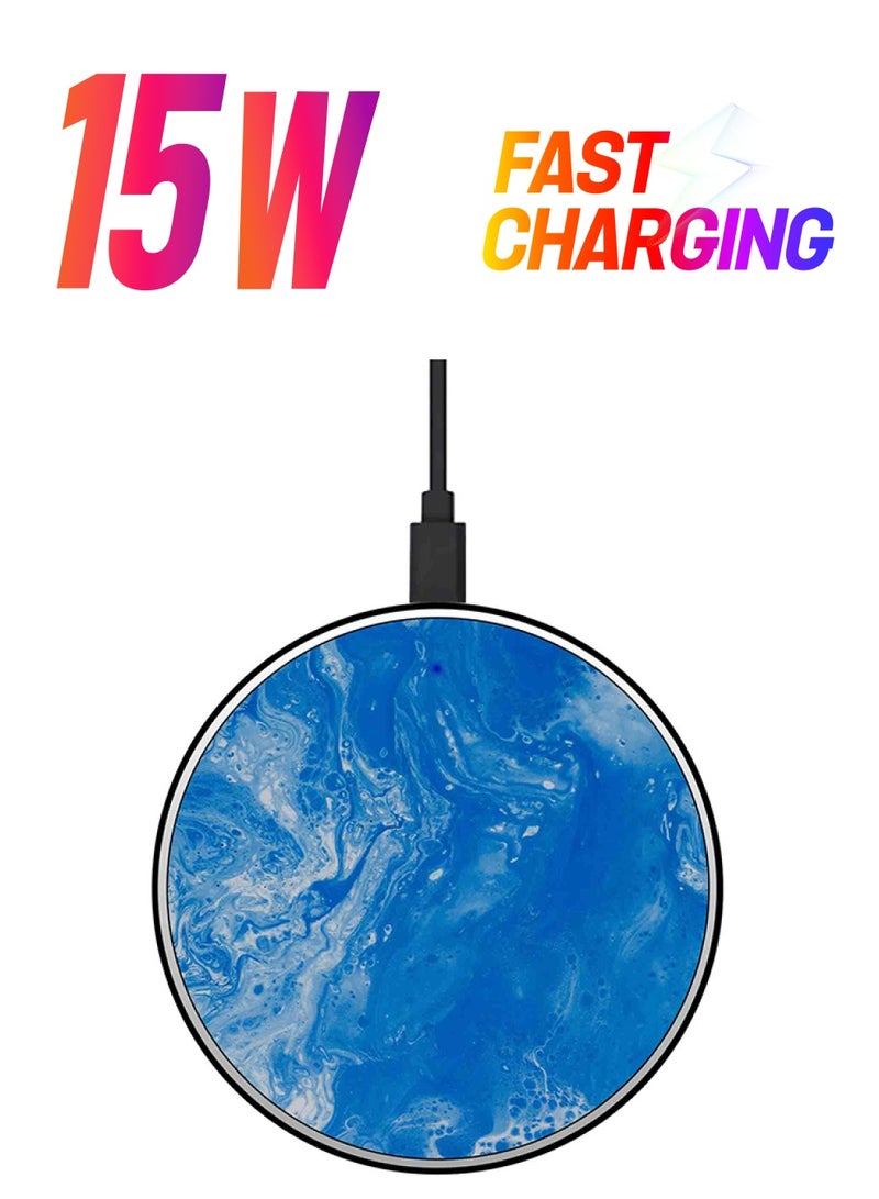 Theodor Printed Ultra Slim Fast Wireless Charger With USB Cable Blue/White - Image 1