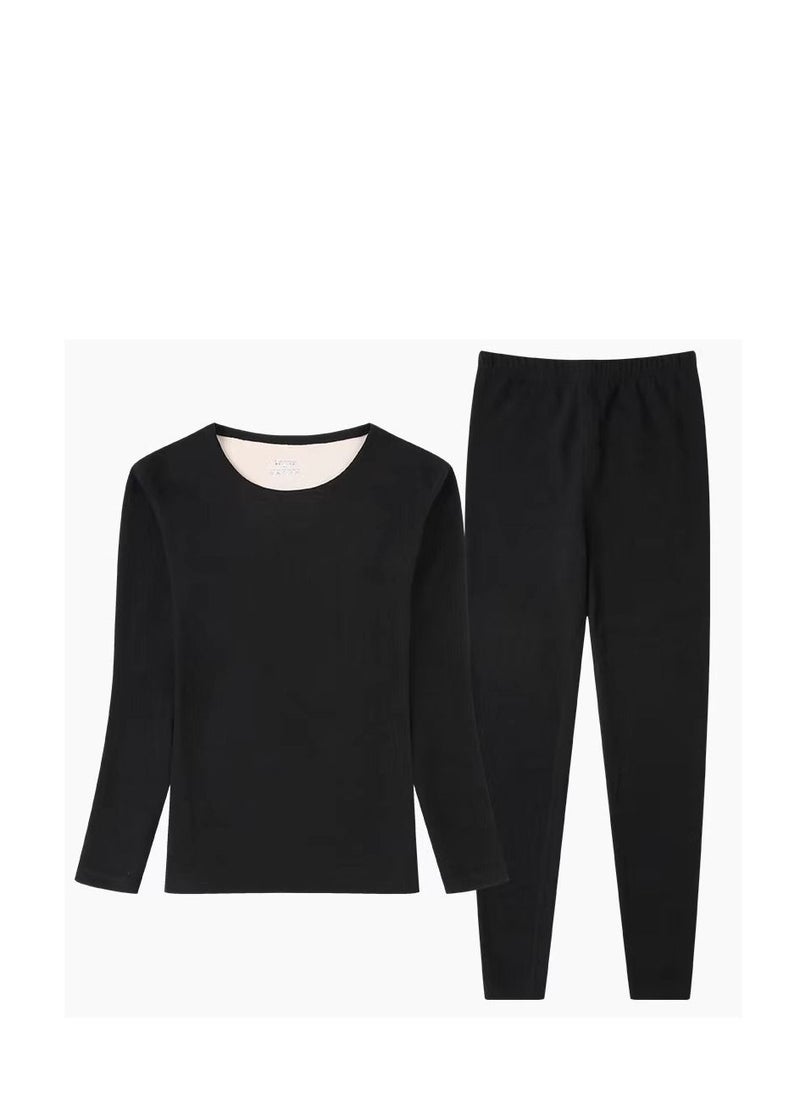 Loquat Trackless Mulberry Silk Thermostatic Warm Long Johns Suit Black 