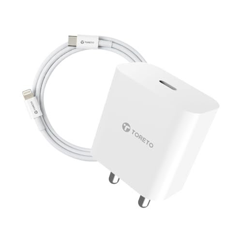 Toreto 20W iPhone Charging Adapter PD Charger with Fast Charging Cable for iPhone 14/13/12/11/X (Pro,Max Series (Velo air, White) - Image 1