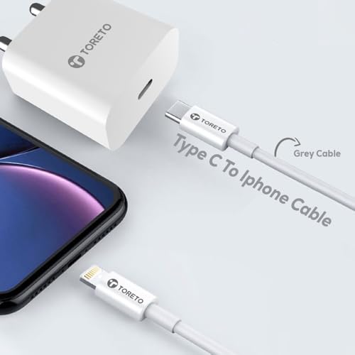Toreto 20W iPhone Charging Adapter PD Charger with Fast Charging Cable for iPhone 14/13/12/11/X (Pro,Max Series (Velo air, White) - Image 3