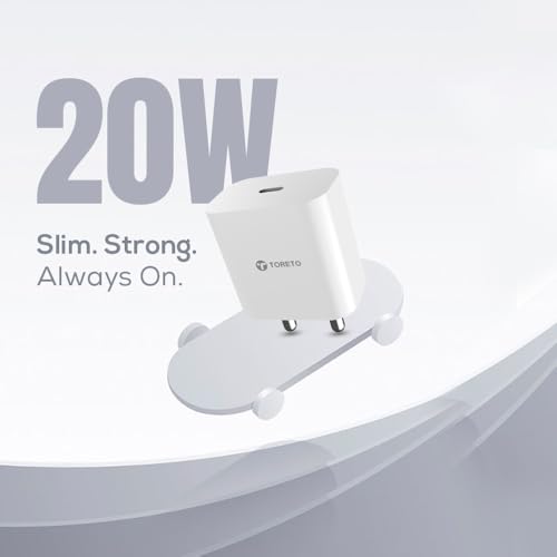 Toreto 20W iPhone Charging Adapter PD Charger with Fast Charging Cable for iPhone 14/13/12/11/X (Pro,Max Series (Velo air, White) - Image 2