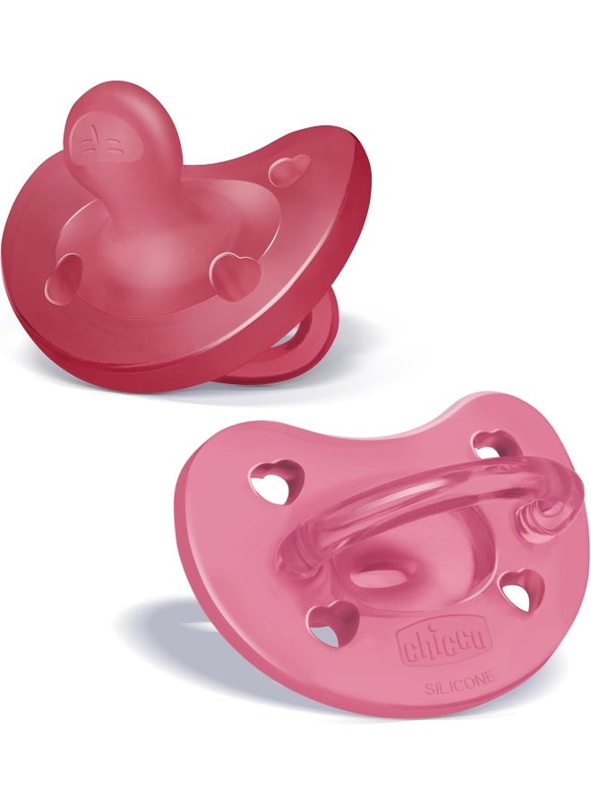 شيكو PhysioForma 100% Soft Silicone One Piece Pacifier for Babies 16-24 Months | BPA  Latex Free | Reusable Case | Dark Pink, 2pk - Image 1