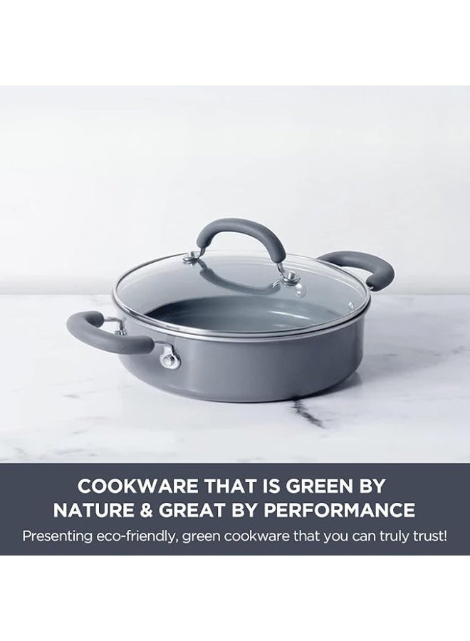 Meyer Anzen Healthy Ceramic Coated Cookware Frypan Sauteuse with Interchangeable Lid 3pcs Set - 24cm, Grey - Image 4
