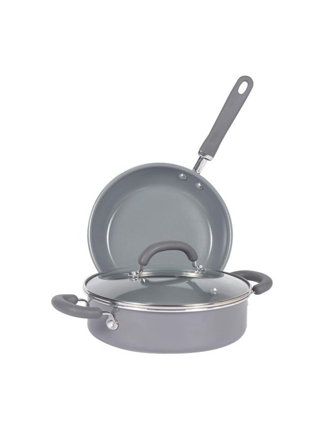 Meyer Anzen Healthy Ceramic Coated Cookware Frypan Sauteuse with Interchangeable Lid 3pcs Set - 24cm, Grey - Image 1