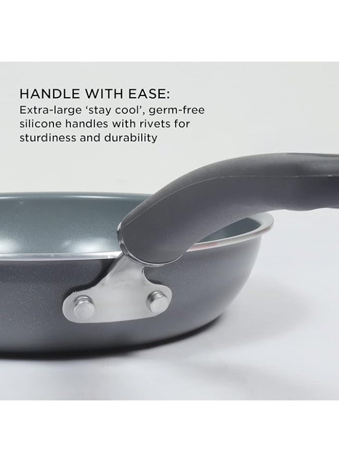 Meyer Anzen Healthy Ceramic Coated Cookware Frypan Sauteuse with Interchangeable Lid 3pcs Set - 24cm, Grey - Image 2