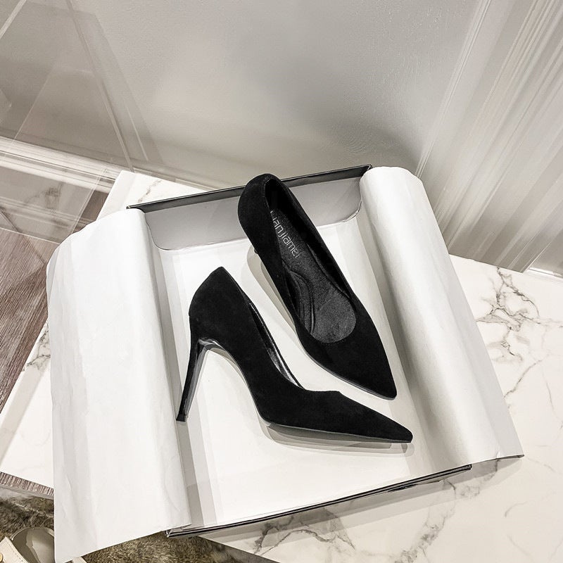Women'S Stiletto Heel High Heels 2023 New Black All-Match Work Girl Pointed Formal Suede Single-Layer Shoes Women'S Autumn - Image 5