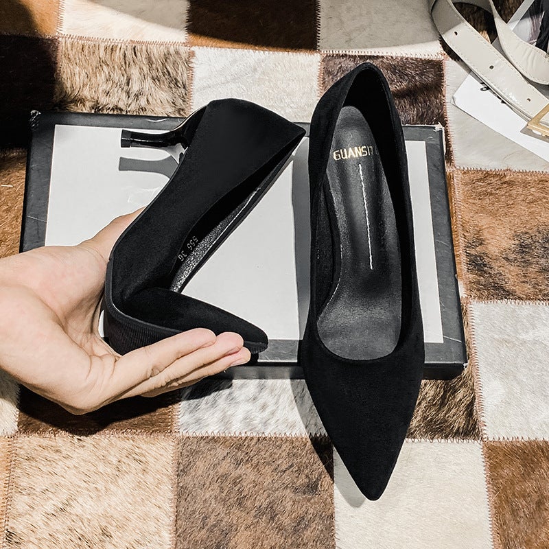 Women'S Stiletto Heel High Heels 2023 New Black All-Match Work Girl Pointed Formal Suede Single-Layer Shoes Women'S Autumn - Image 2