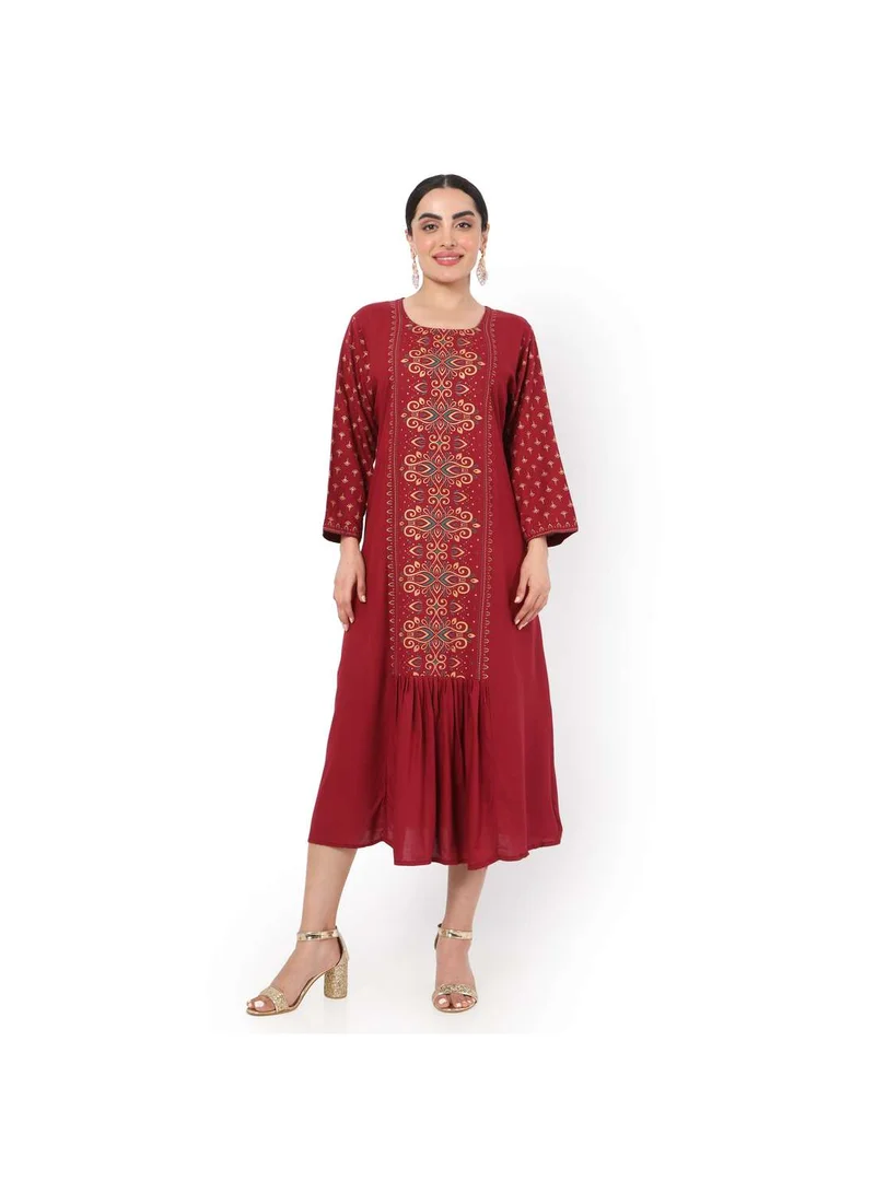 HANA & SARA SHORT PRINTED CASUAL STYLE RED COLOUR ARABIC KAFTAN JALABIYA DRESSES