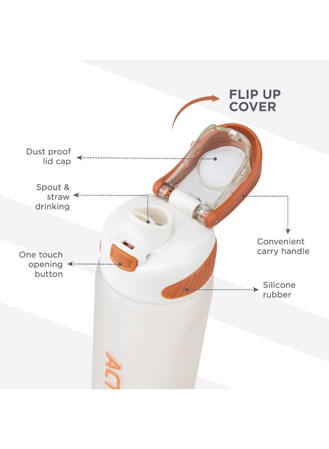 Hydrobrew Personalized Sip Switch Tritan Water Bottle 1000ml Leakproof, BPA Free, Straw & Spout Lid- Ivory Terracotta - Image 3