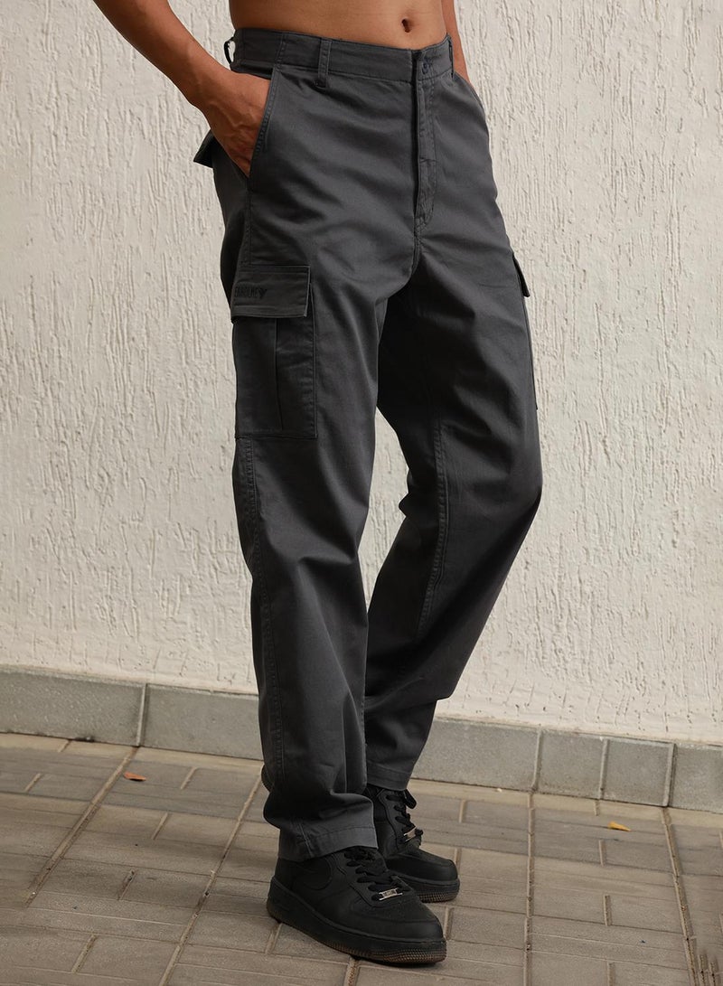 Hubberholme Men's Charcoal Cotton Blend Solid Pattern Full Length Cargo Relaxed Trouser - Image 2