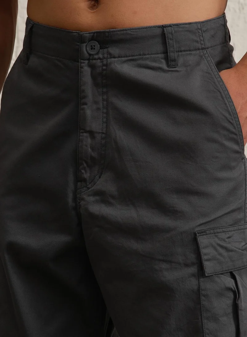 Hubberholme Men's Charcoal Cotton Blend Solid Pattern Full Length Cargo Relaxed Trouser