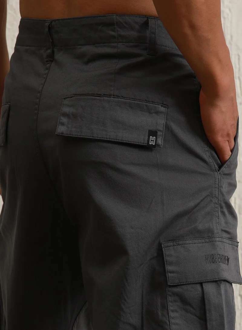 Hubberholme Men's Charcoal Cotton Blend Solid Pattern Full Length Cargo Relaxed Trouser