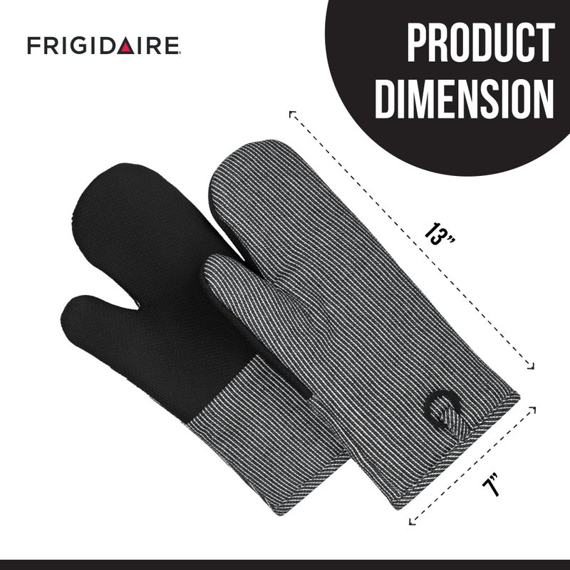 Frigidaire Layla Cotton and Neoprene Oven Mitts, Heat Resistant, Anti-Slip, Machine Washable,13â€x7â€,Grey,Set of 2 - Image 3