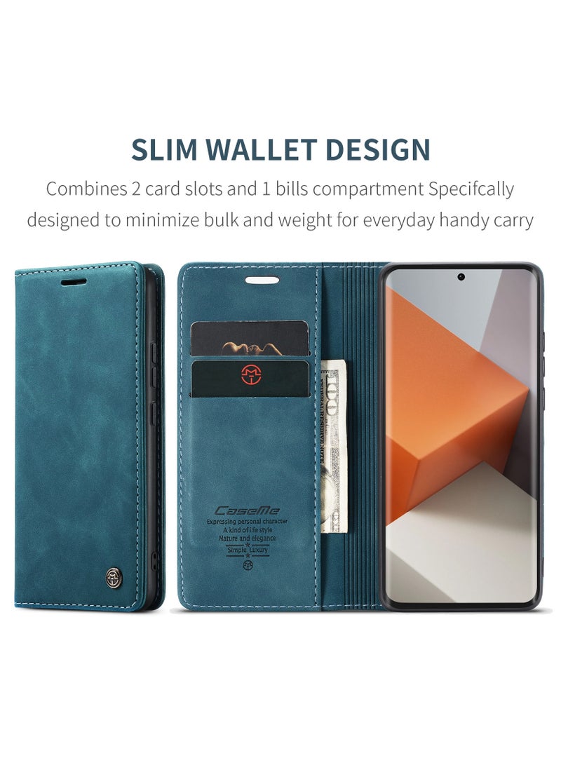 CaseMe RedMi Note 13 pro plus 5G Wallet Case Book Folding Flip Folio Case with Magnetic Kickstand Card Slots Protective Cover - Green - Image 2