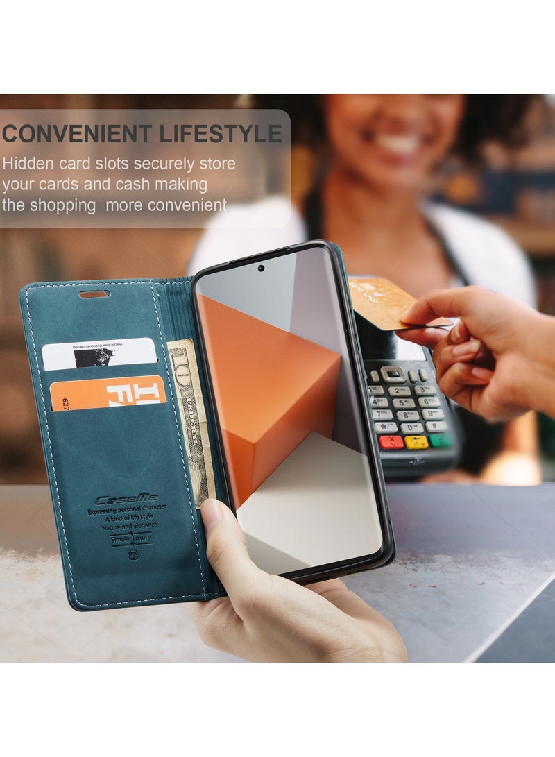 CaseMe RedMi Note 13 pro plus 5G Wallet Case Book Folding Flip Folio Case with Magnetic Kickstand Card Slots Protective Cover - Green - Image 5