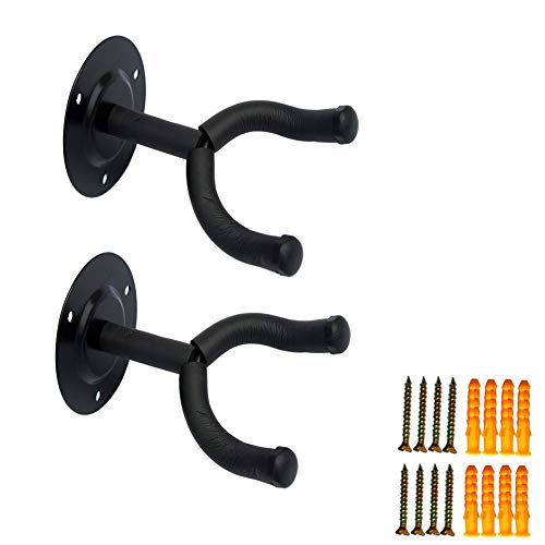 Mozart Black Metal Round Wall Hanger Stands | Guitar Wall Mount 2 Pack | Secure Wall Hook Holder for Acoustic, Electric & Bass Guitars - Image 1
