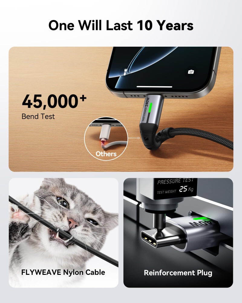 اي ان اي يو كابل  USB C إلى USB C، كابل شحن سريع 240 واط من نوع C، كابل USBC مضفر لهاتف iPhone 17، Samsung S25، لابتوب، MacBook، Switch، للمصورين، في الهواء الطلق، للسفر، 【6.6 قدم + 6.6 قدم أسود】 - Image 4