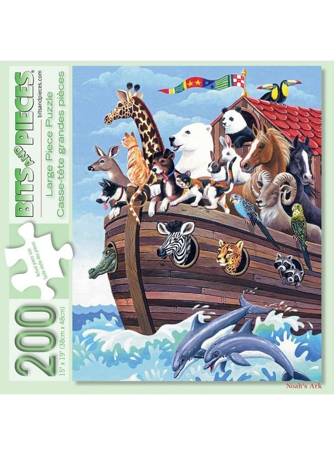 Bits and Pieces 200 Piece Large Piece Family Jigsaw Puzzle For Adults & Kids 15" X 19" Noah'S Ark 200 Pc Biblical Animal Boat Zoo Jigsaw By Barbara Gibson - Image 3