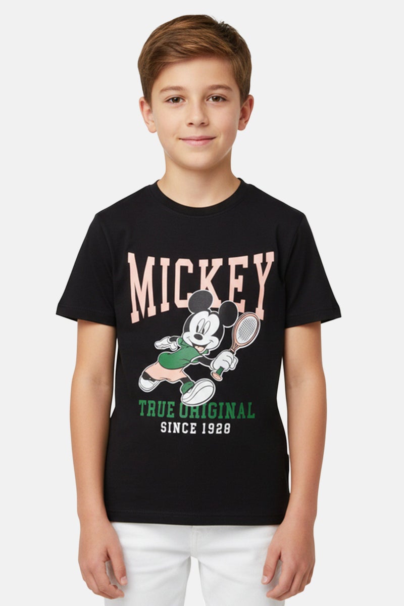 Disney X Mickey Kids Boy Crew Neck Graphic Print T-Shirt, Black - Image 1