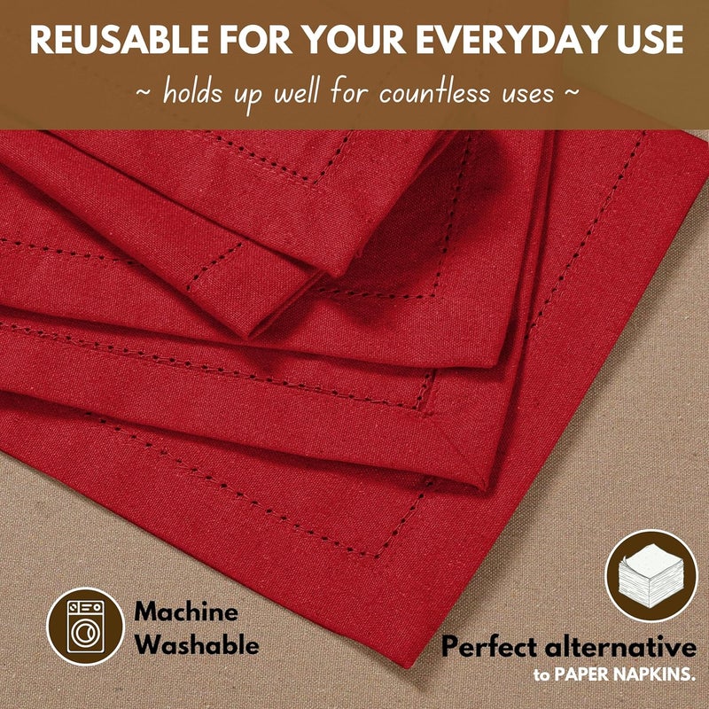Native Fab Cloth Napkins Set of 4 Hemstitched Edges 100 Cotton Washable Fabric Napkins 18x18 inch Soft  Absorbent Reusable Linen Napkins for Dinner Table Dining Events Party  Red - Image 4