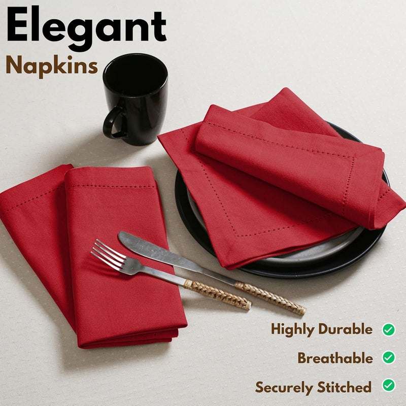 Native Fab Cloth Napkins Set of 4 Hemstitched Edges 100 Cotton Washable Fabric Napkins 18x18 inch Soft  Absorbent Reusable Linen Napkins for Dinner Table Dining Events Party  Red - Image 3