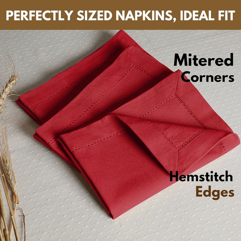 Native Fab Cloth Napkins Set of 4 Hemstitched Edges 100 Cotton Washable Fabric Napkins 18x18 inch Soft  Absorbent Reusable Linen Napkins for Dinner Table Dining Events Party  Red - Image 2