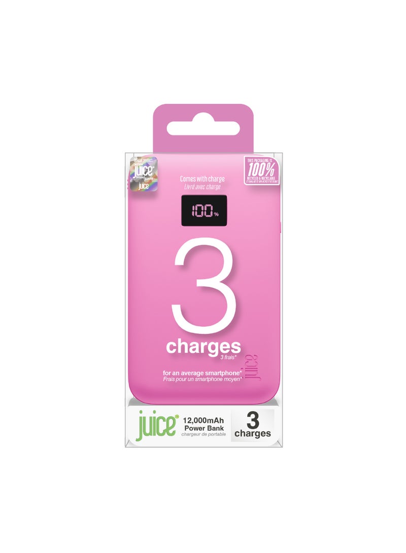 JUICE Eco Integrated Power Bank, Portable Charger 12,000mAh with Built-in USB-C Cable & Digital Display, Fast USB-C Output, PowerBank for iPhone 15 16 Pro Max, Samsung, Android, iPad, DJI - Pink - Image 3