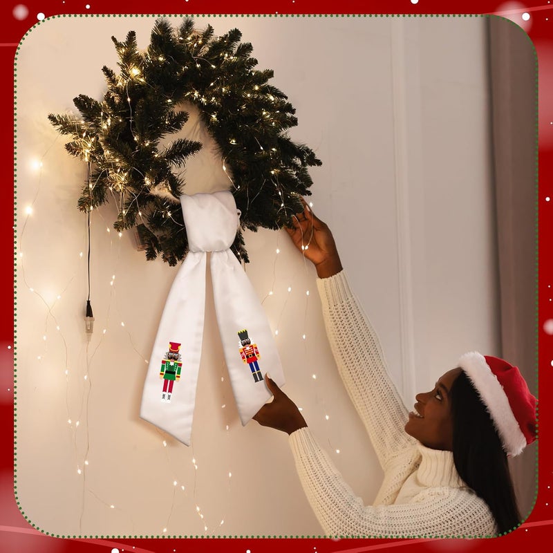 CraftyDream Wreath Sash for Front Door Wreath Satin Sash Blank Sashes Embroidery Monogram Yard Doorway Indoor Outdoor Wall Ribbon Bow Home Decor(White,African American Nutcracker) - Image 3