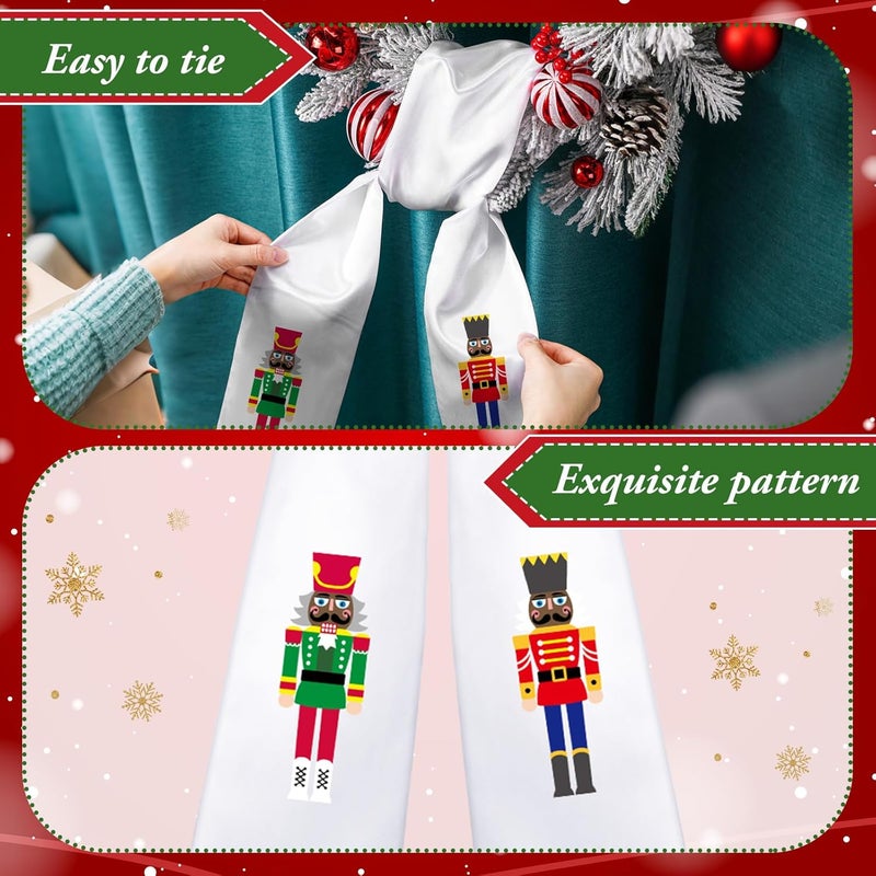 CraftyDream Wreath Sash for Front Door Wreath Satin Sash Blank Sashes Embroidery Monogram Yard Doorway Indoor Outdoor Wall Ribbon Bow Home Decor(White,African American Nutcracker) - Image 5