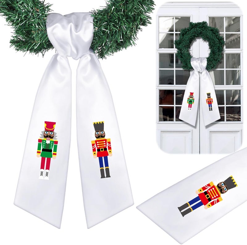 CraftyDream Wreath Sash for Front Door Wreath Satin Sash Blank Sashes Embroidery Monogram Yard Doorway Indoor Outdoor Wall Ribbon Bow Home Decor(White,African American Nutcracker) - Image 1