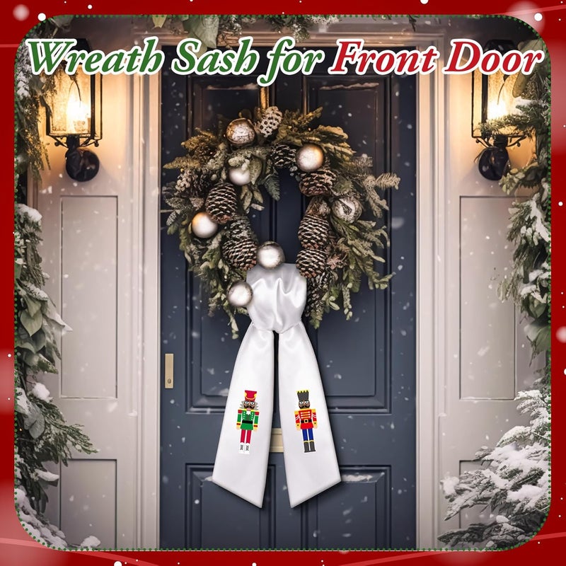 CraftyDream Wreath Sash for Front Door Wreath Satin Sash Blank Sashes Embroidery Monogram Yard Doorway Indoor Outdoor Wall Ribbon Bow Home Decor(White,African American Nutcracker) - Image 4