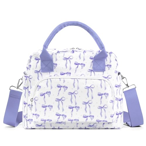 TESAFNG Lunch Box for Women Insulated Lunch Bag Cute Corduroy Lunch Tote Bags Lightweight Reusable Leakproof Cooler Bag with Adjustable Shoulder Strap for Work Office Travel Picnic Purple Bow - Image 1