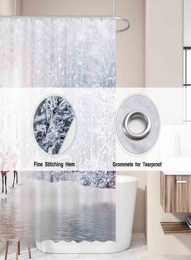 Allenjoy 72x72 inch Winter Theme Merry Christmas Shower Curtain Set Nature Forest Snowy Scenery Deer Bathroom Curtain Durable Waterproof Fabric Bathtub Sets Home Decor - Image 3