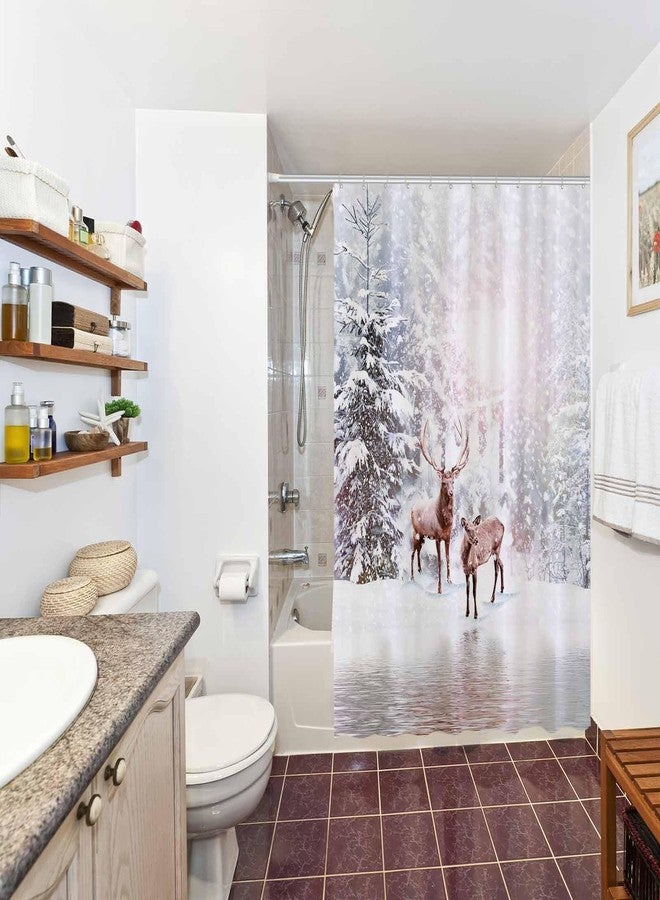 Allenjoy 72x72 inch Winter Theme Merry Christmas Shower Curtain Set Nature Forest Snowy Scenery Deer Bathroom Curtain Durable Waterproof Fabric Bathtub Sets Home Decor - Image 5