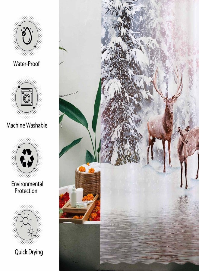 Allenjoy 72x72 inch Winter Theme Merry Christmas Shower Curtain Set Nature Forest Snowy Scenery Deer Bathroom Curtain Durable Waterproof Fabric Bathtub Sets Home Decor - Image 4