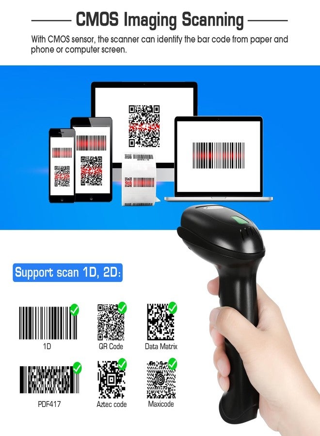 WoneNice Wireless Barcode Scanner, 2D QR Handheld Scanner for iOS Mac Windows, Plug and Play USB Cordless 1D Barcode Reader for Retail Store Warehouse Inventory - Image 3