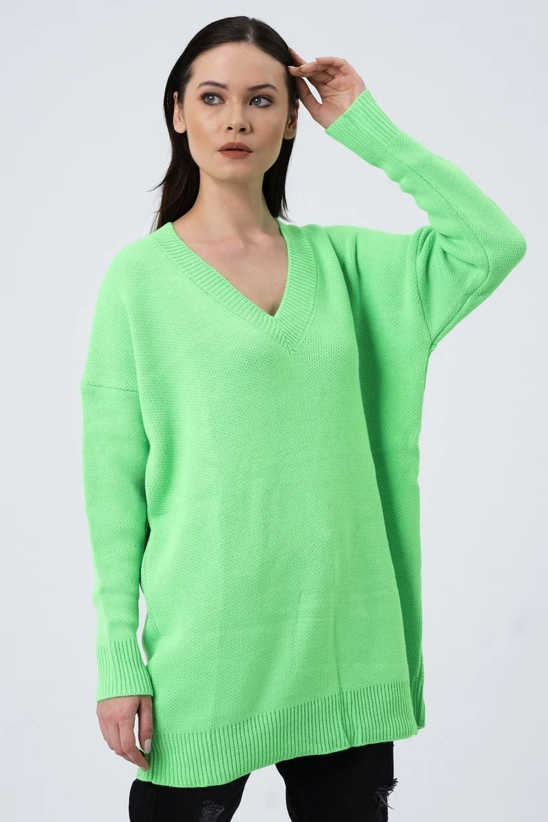 الكسندر جاردي Alexandergardı V-Neck Knitwear Loose Sweater (A91861-S)