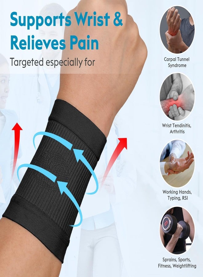 KEKING® Compression Wrist Sleeves for Women Men, 1 Pair, Premium Wrist Support Bands for Carpal Tunnel, Improve Circulation & Recovery, Tendonitis, Tennis, Sports - Wrist Brace Wrist Wraps, Black S - Image 3
