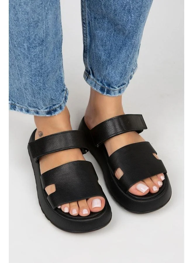 Manijero  Women's Genuine Leather strap Slipper - Black for Women | Best Price UAE