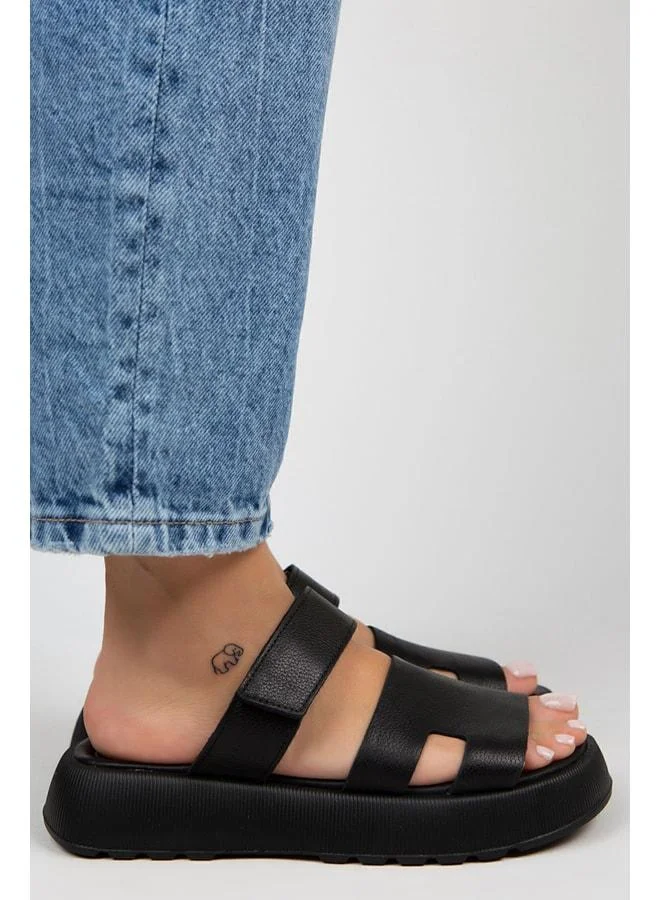 Manijero  Women's Genuine Leather strap Slipper - Black for Women | Best Price UAE