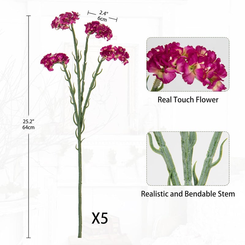 Briful 5PCS Forget Me Not Flowers Artificial Bouquet, 25'' Long Stems Fake Statice Flowers Sprays, Real Touch Faux Red Silk Flowers for Home Decor Farmhouse Wedding Vase Centerpiece - Image 3