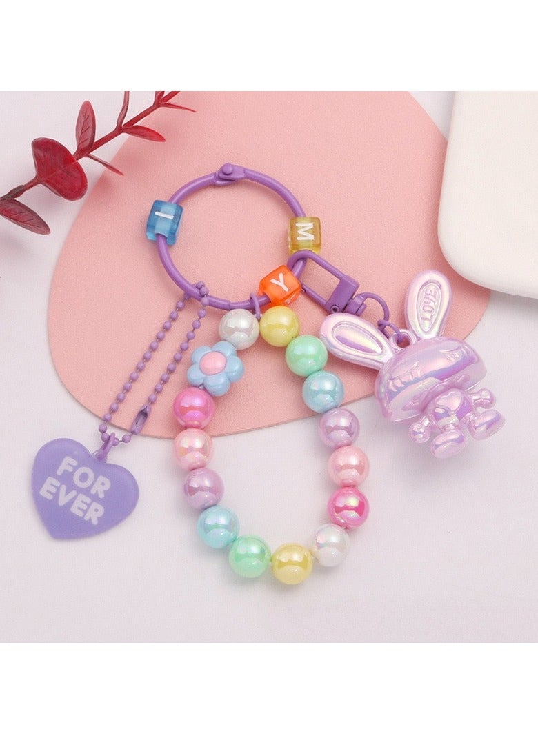 ملحقات براقة  حلقة كليد، سحرية كليد مزينة بحبات متعددة الألوان مع بحبات حروف قابلة للتخصيص - إكسسوار مبهج ونمطي مزين بسحرية كرتونية، مناسبة لتخصيص كليدات وحقيبات وأغطية الهواتف، هدية ممتازة للبنات (أرجواني)