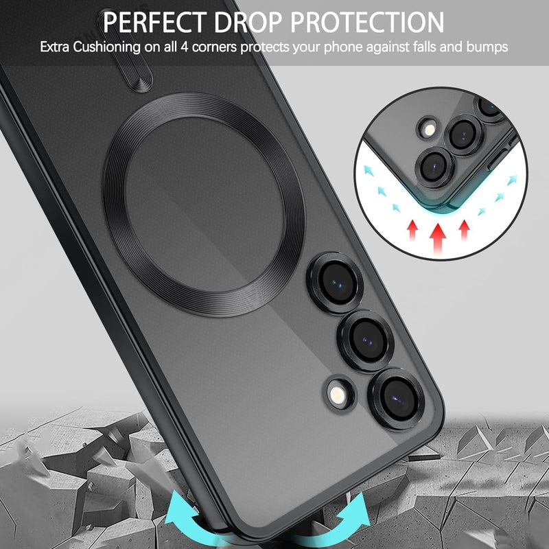 VONZEE Clear Logo Electroplating Transparent Case for Samsung A55 5G, Magnetic Plating [Support for MagSafe Charger] Electroplate TPU Cover, Individual Camera Protection for Each Lens - Black - Image 3