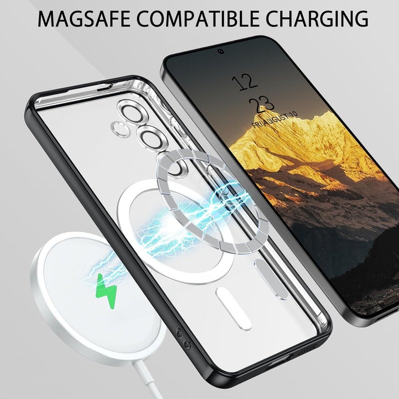 VONZEE Clear Logo Electroplating Transparent Case for Samsung A55 5G, Magnetic Plating [Support for MagSafe Charger] Electroplate TPU Cover, Individual Camera Protection for Each Lens - Black - Image 4