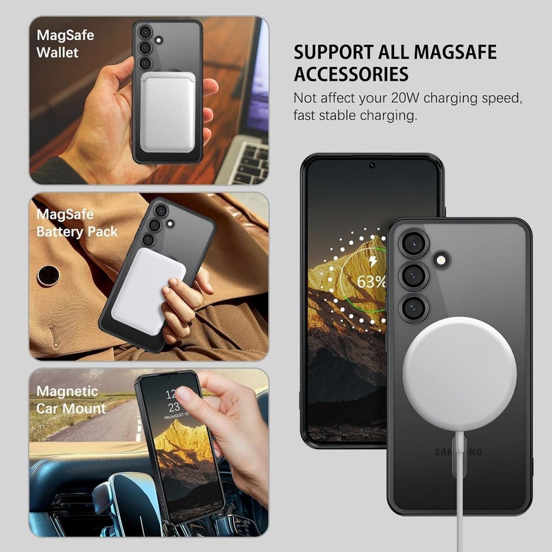 VONZEE Clear Logo Electroplating Transparent Case for Samsung A55 5G, Magnetic Plating [Support for MagSafe Charger] Electroplate TPU Cover, Individual Camera Protection for Each Lens - Black - Image 2