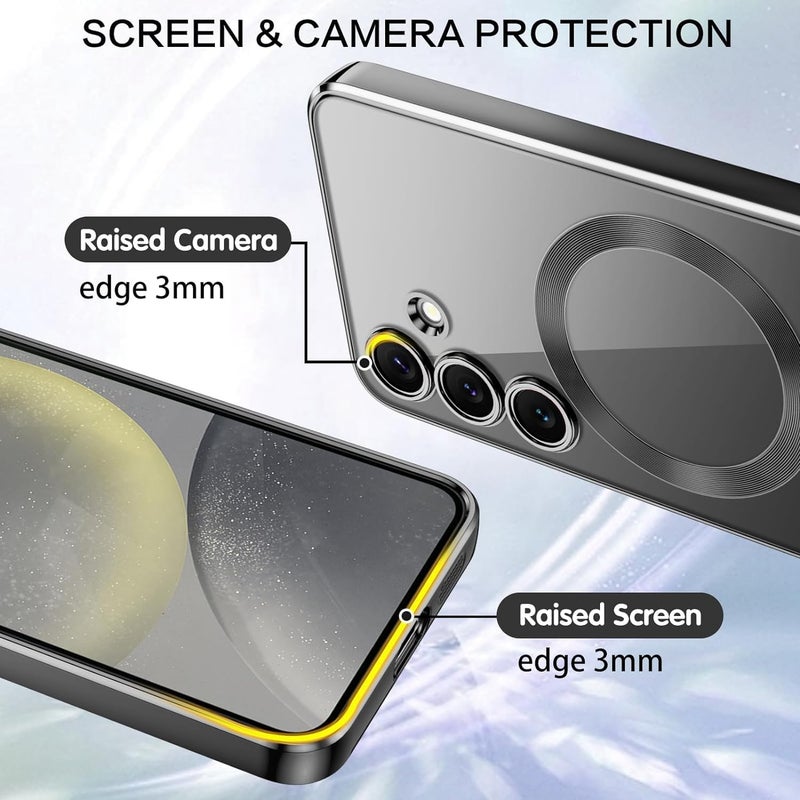 VONZEE Clear Logo Electroplating Transparent Case for Samsung A55 5G, Magnetic Plating [Support for MagSafe Charger] Electroplate TPU Cover, Individual Camera Protection for Each Lens - Black - Image 5