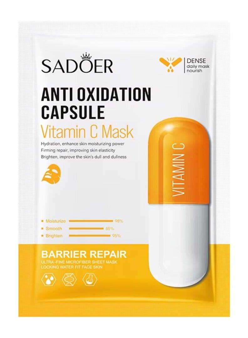 SADOER 10 Pcs Anti Oxidation Capsule Vitamin C Mask Set Hydration Moisturizing Repair Whitening Freckle Smooth Skin Facial Mask Brighten Skin Care Sheet Face Mask for Women and Men Water Fit Face Skin - Image 2